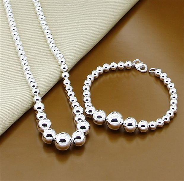 New Trendy 925 Sterling Silver Jewelry Sets Simple Fashion Insect Moon Round Ball Necklace Earrings Sets For Woman Gift