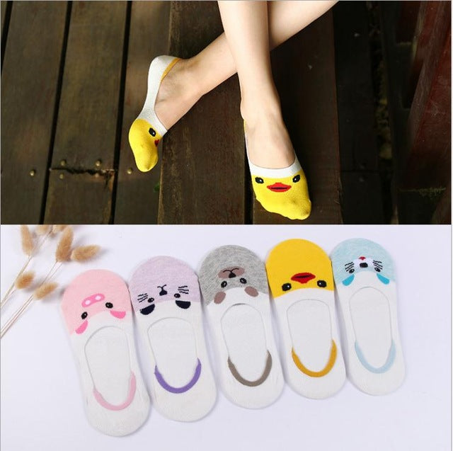 10 pieces = 5 pairs Korea Summer socks women Cartoon Animal bear mouse Socks Cute Funny Invisible cotton Ankle Socks Size 35-41