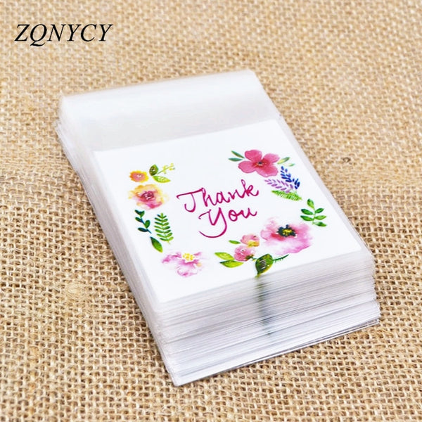 100Pcs Plastic Bags Thank you Cookie&Candy Bag Self-Adhesive For Wedding Birthday Party Gift Bag Biscuit Baking Packaging Bag