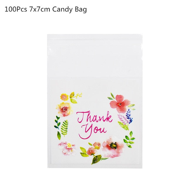 100Pcs Plastic Bags Thank you Cookie&Candy Bag Self-Adhesive For Wedding Birthday Party Gift Bag Biscuit Baking Packaging Bag