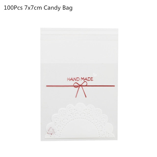 100Pcs Plastic Bags Thank you Cookie&Candy Bag Self-Adhesive For Wedding Birthday Party Gift Bag Biscuit Baking Packaging Bag