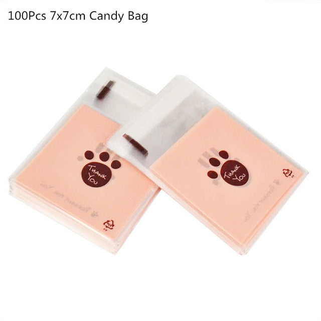 100Pcs Plastic Bags Thank you Cookie&Candy Bag Self-Adhesive For Wedding Birthday Party Gift Bag Biscuit Baking Packaging Bag