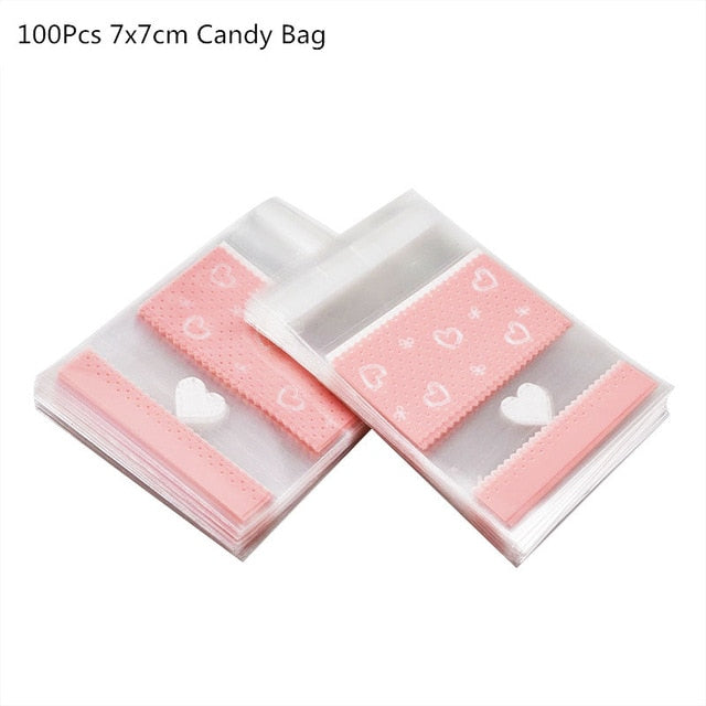 100Pcs Plastic Bags Thank you Cookie&Candy Bag Self-Adhesive For Wedding Birthday Party Gift Bag Biscuit Baking Packaging Bag