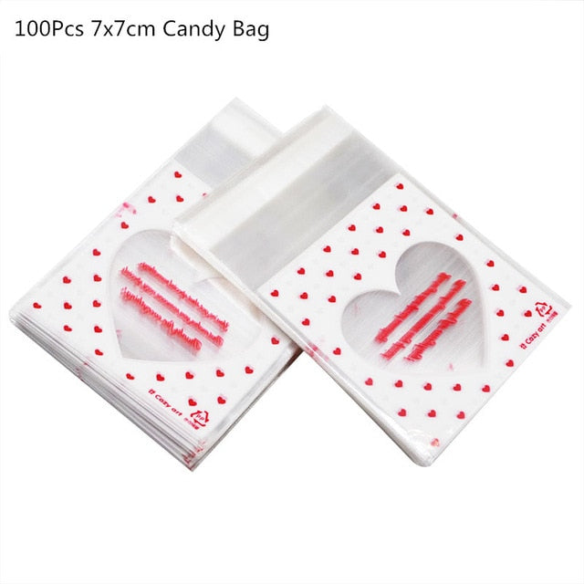 100Pcs Plastic Bags Thank you Cookie&Candy Bag Self-Adhesive For Wedding Birthday Party Gift Bag Biscuit Baking Packaging Bag