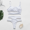 Mossha Hollow out White swimwear women High waist bikini 2020 Mujer Metal Buckle belt swimsuit women biquini female bathing suit