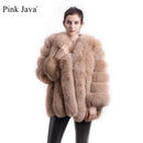 pink java QC8128 new arrival women winter clothes real fox fur coat natural fox fur jacket  hot sale big fur long sleeve