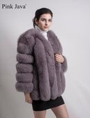 pink java QC8128 new arrival women winter clothes real fox fur coat natural fox fur jacket  hot sale big fur long sleeve