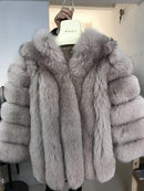 pink java QC8128 new arrival women winter clothes real fox fur coat natural fox fur jacket  hot sale big fur long sleeve