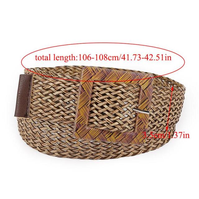 Vintage Boho Braided Waist Belt Summer Solid Female Belt Round Wooden Smooth Buckle Fake Straw Wide Belts For Women Hot Sale