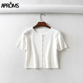 Aproms Candy Color Ribbed Knitted Cardigan Women Autumn Winter Long Sleeve Basic Cropped Sweaters Female Casual Short Jumper Top