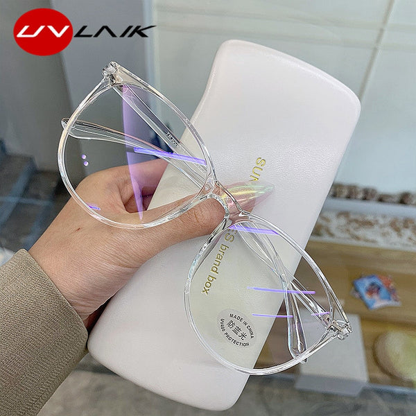 UVLAIK Transparent Computer Glasses Frame Women Men Anti Blue Light Round Eyewear Blocking Glasses Optical Spectacle Eyeglass