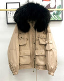 Large Natural Raccoon Fur Women Down Coat Winter Thick 90% White Duck Down Parka Female Hooded Short Jacket Loose Down Outerwear