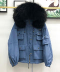 Large Natural Raccoon Fur Women Down Coat Winter Thick 90% White Duck Down Parka Female Hooded Short Jacket Loose Down Outerwear