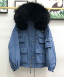 Large Natural Raccoon Fur Women Down Coat Winter Thick 90% White Duck Down Parka Female Hooded Short Jacket Loose Down Outerwear