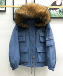 Large Natural Raccoon Fur Women Down Coat Winter Thick 90% White Duck Down Parka Female Hooded Short Jacket Loose Down Outerwear