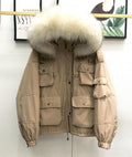 Large Natural Raccoon Fur Women Down Coat Winter Thick 90% White Duck Down Parka Female Hooded Short Jacket Loose Down Outerwear