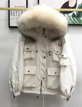 Large Natural Raccoon Fur Women Down Coat Winter Thick 90% White Duck Down Parka Female Hooded Short Jacket Loose Down Outerwear