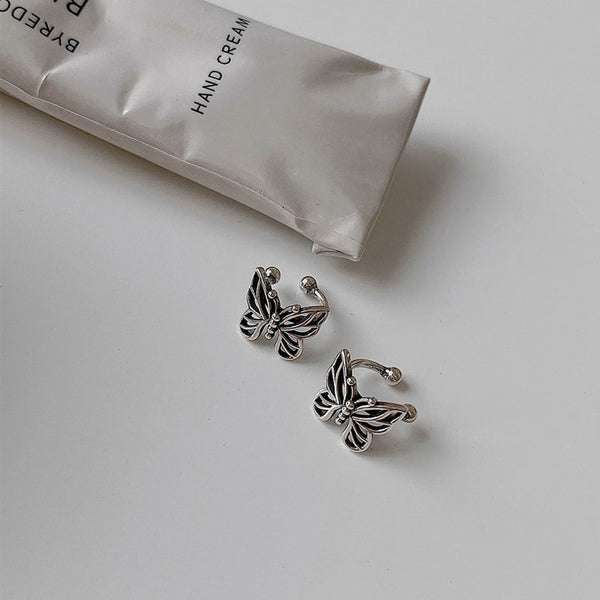 MENGJIQIAO New Fashion Vintage Metal Hollow Butterfly Ear Clips For Women Girls Cute No Piercing Fake Cartilage Ear Jewelry