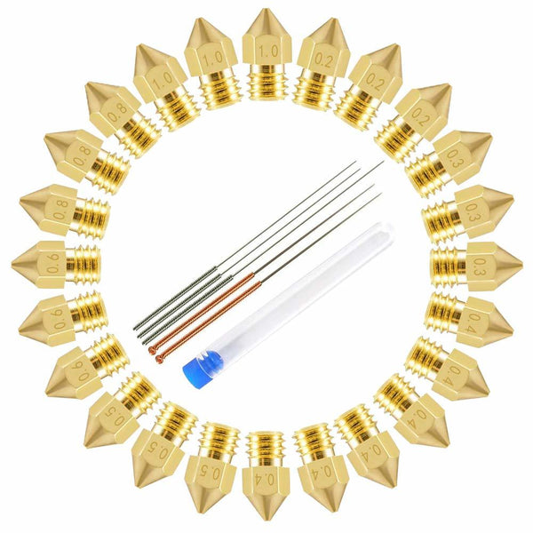 24 PCS MK8 Nozzles Set Cleaning Needle M6 Brass Extruder 0.2 0.3 0.4mm 0.5 0.6 0.8 1.0mm Hotend Nozzles Fit 1.75mm 3D Printer