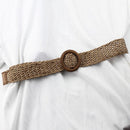 Vintage Bohemian Wide Belt Summer Wooden Buckle Wild Braided Belt Female Leopard Buckle Linen Weave Women Fake Straw Waist Belt