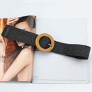 Vintage Bohemian Wide Belt Summer Wooden Buckle Wild Braided Belt Female Leopard Buckle Linen Weave Women Fake Straw Waist Belt