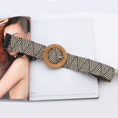 Vintage Bohemian Wide Belt Summer Wooden Buckle Wild Braided Belt Female Leopard Buckle Linen Weave Women Fake Straw Waist Belt
