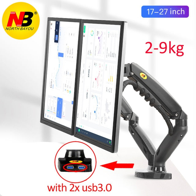 NB NEW F160 gas spring 10"-27" Dual Monitor Holder Arm desktop 360 rotate computer holder 2-9KG Monitor bracket with 2 USB3.0