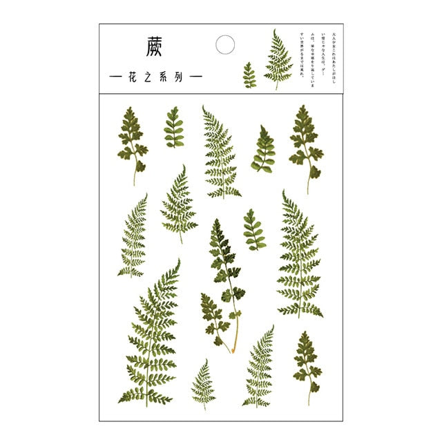 Journamm 12 Designs Natural Daisy Clover Japanese Words Stickers Transparent PET Material Flowers Leaves Plants Deco Stickers