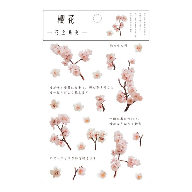 Journamm 12 Designs Natural Daisy Clover Japanese Words Stickers Transparent PET Material Flowers Leaves Plants Deco Stickers