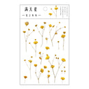 Journamm 12 Designs Natural Daisy Clover Japanese Words Stickers Transparent PET Material Flowers Leaves Plants Deco Stickers