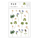 Journamm 12 Designs Natural Daisy Clover Japanese Words Stickers Transparent PET Material Flowers Leaves Plants Deco Stickers