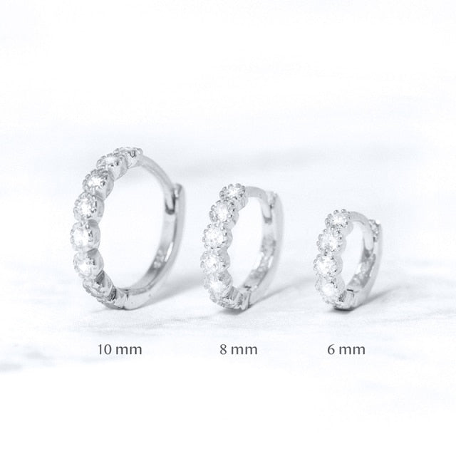 6mm/8mm 925 Sterling Silver Circle Zircon CZ Hoop Earrings for Women Gold/Rose gold/Silver Small Round Earrings Fashion Jewelry