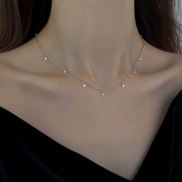 Real 925 Sterling Silver Geometric Round Choker Necklace For Fashion Women Minimalist Fine Jewelry Cute Accessories gift