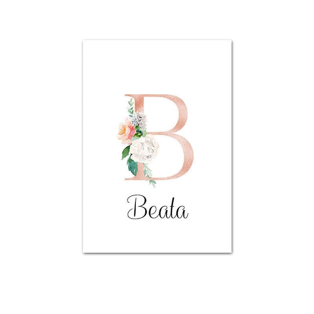 Custom Personalized Name Poster Floral Letter Art Canvas Print Baby Nursery Wall Picture Painting Kids Girl Bedroom Decoration