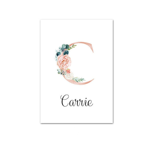 Custom Personalized Name Poster Floral Letter Art Canvas Print Baby Nursery Wall Picture Painting Kids Girl Bedroom Decoration