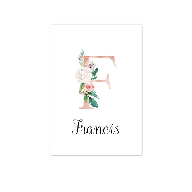 Custom Personalized Name Poster Floral Letter Art Canvas Print Baby Nursery Wall Picture Painting Kids Girl Bedroom Decoration