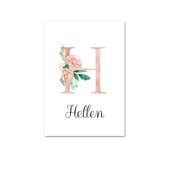 Custom Personalized Name Poster Floral Letter Art Canvas Print Baby Nursery Wall Picture Painting Kids Girl Bedroom Decoration