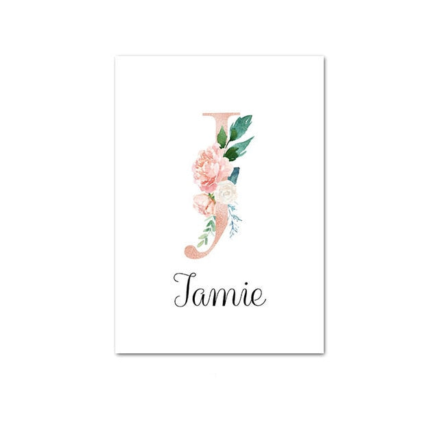 Custom Personalized Name Poster Floral Letter Art Canvas Print Baby Nursery Wall Picture Painting Kids Girl Bedroom Decoration