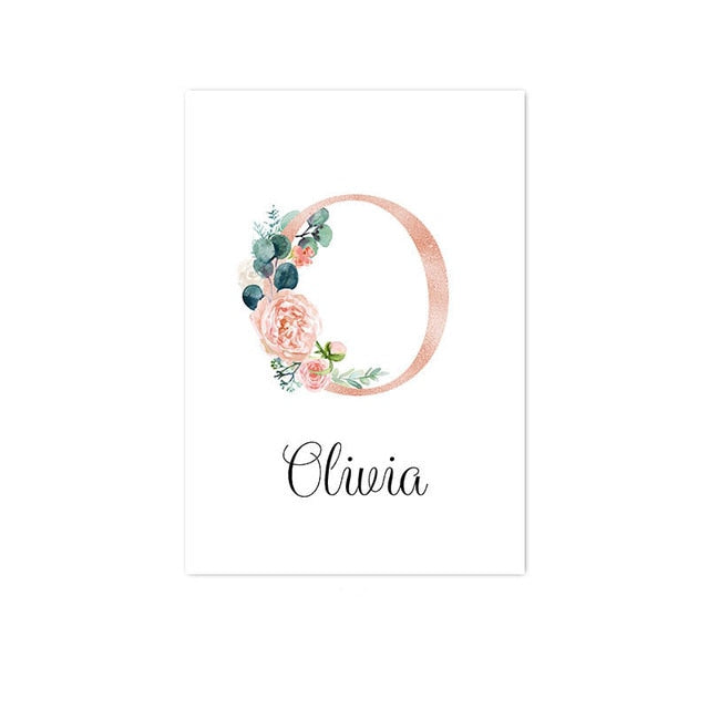 Custom Personalized Name Poster Floral Letter Art Canvas Print Baby Nursery Wall Picture Painting Kids Girl Bedroom Decoration
