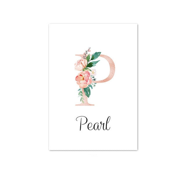 Custom Personalized Name Poster Floral Letter Art Canvas Print Baby Nursery Wall Picture Painting Kids Girl Bedroom Decoration
