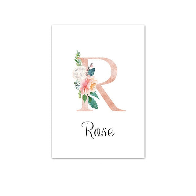 Custom Personalized Name Poster Floral Letter Art Canvas Print Baby Nursery Wall Picture Painting Kids Girl Bedroom Decoration