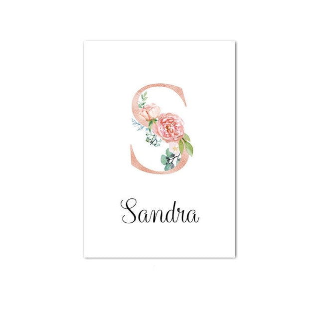Custom Personalized Name Poster Floral Letter Art Canvas Print Baby Nursery Wall Picture Painting Kids Girl Bedroom Decoration