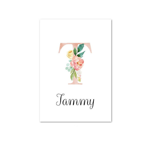 Custom Personalized Name Poster Floral Letter Art Canvas Print Baby Nursery Wall Picture Painting Kids Girl Bedroom Decoration