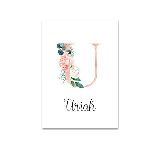 Custom Personalized Name Poster Floral Letter Art Canvas Print Baby Nursery Wall Picture Painting Kids Girl Bedroom Decoration