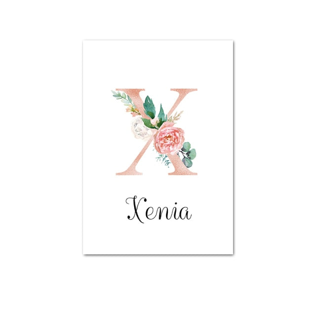 Custom Personalized Name Poster Floral Letter Art Canvas Print Baby Nursery Wall Picture Painting Kids Girl Bedroom Decoration