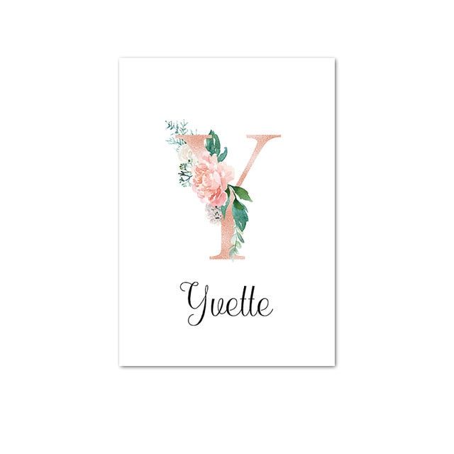 Custom Personalized Name Poster Floral Letter Art Canvas Print Baby Nursery Wall Picture Painting Kids Girl Bedroom Decoration