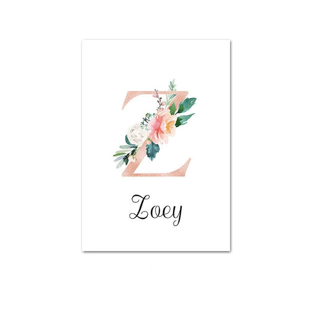 Custom Personalized Name Poster Floral Letter Art Canvas Print Baby Nursery Wall Picture Painting Kids Girl Bedroom Decoration