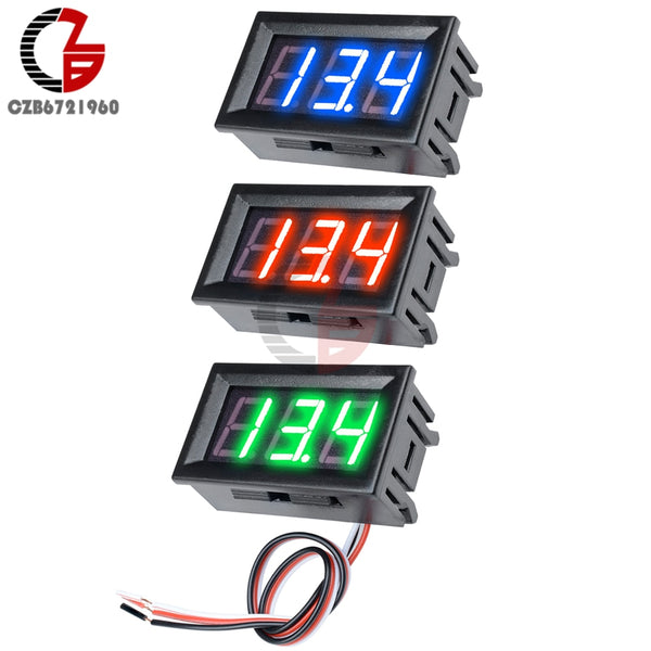 2 3 Wires 0.56" LED Digital Voltmeter Voltage Meter Car Motorcycle Volt Tester Detector DC 12V Capacity Monitor Red Green Blue