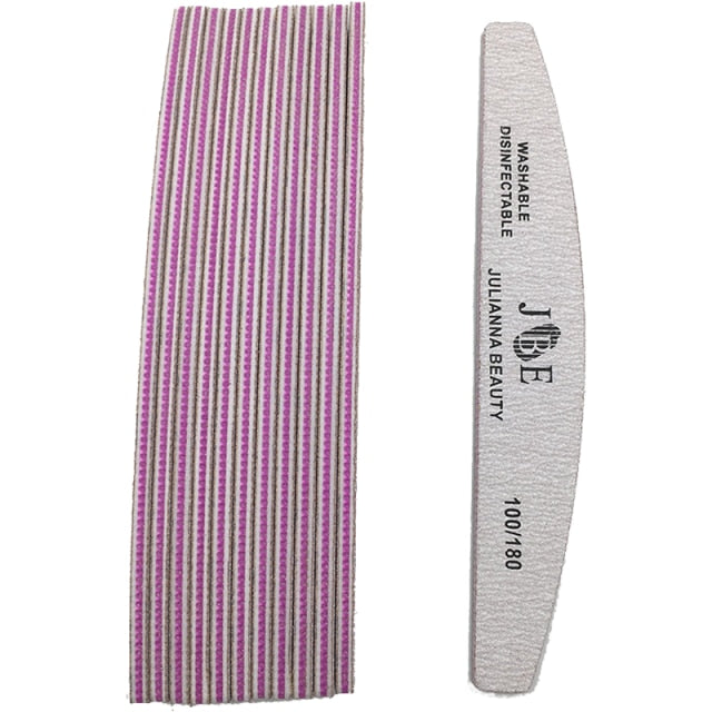 10 Pcs Professional Nail File 100 150 180 240 Grit Unhas De Gel Nail Files Sandpaper Moon Style Acrylic Nail File Art Tools