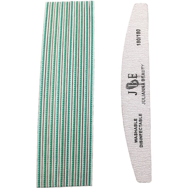 10 Pcs Professional Nail File 100 150 180 240 Grit Unhas De Gel Nail Files Sandpaper Moon Style Acrylic Nail File Art Tools